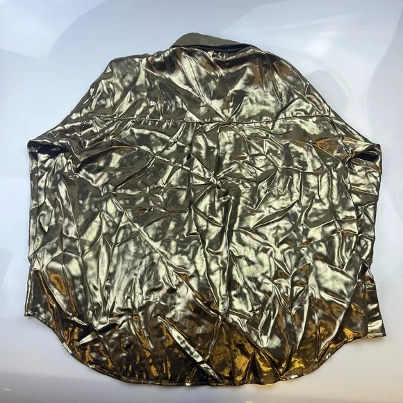 Allison New York Gold Lame Button Down Shirt N273-35 - Picture 4 of 6